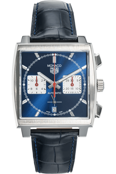 Tag Heuer Monaco Automatic Chronograph Blue Dial Blue Leather Strap Watch for Men - CBL2111.FC6453