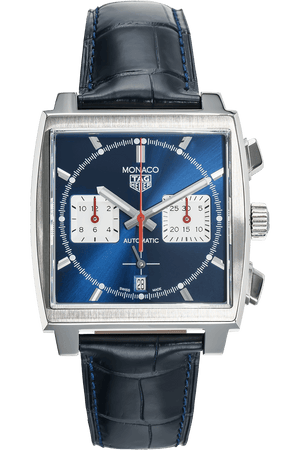  Shop Authentic Tag Heuer Monaco Automatic Chronograph Blue Dial Blue Leather Strap Watch for Men - CBL2111.FC6453 - Luxxuri