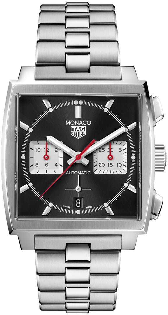  Shop Authentic Tag Heuer Monaco Automatic Chronograph Black Dial Silver Steel Strap Watch for Men - CBL2113.BA0644 - Luxxuri