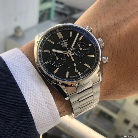  Shop Authentic Tag Heuer Carrera Chronograph Black Dial Silver Steel Strap Watch for Men - CBN2010.BA0642 - Luxxuri