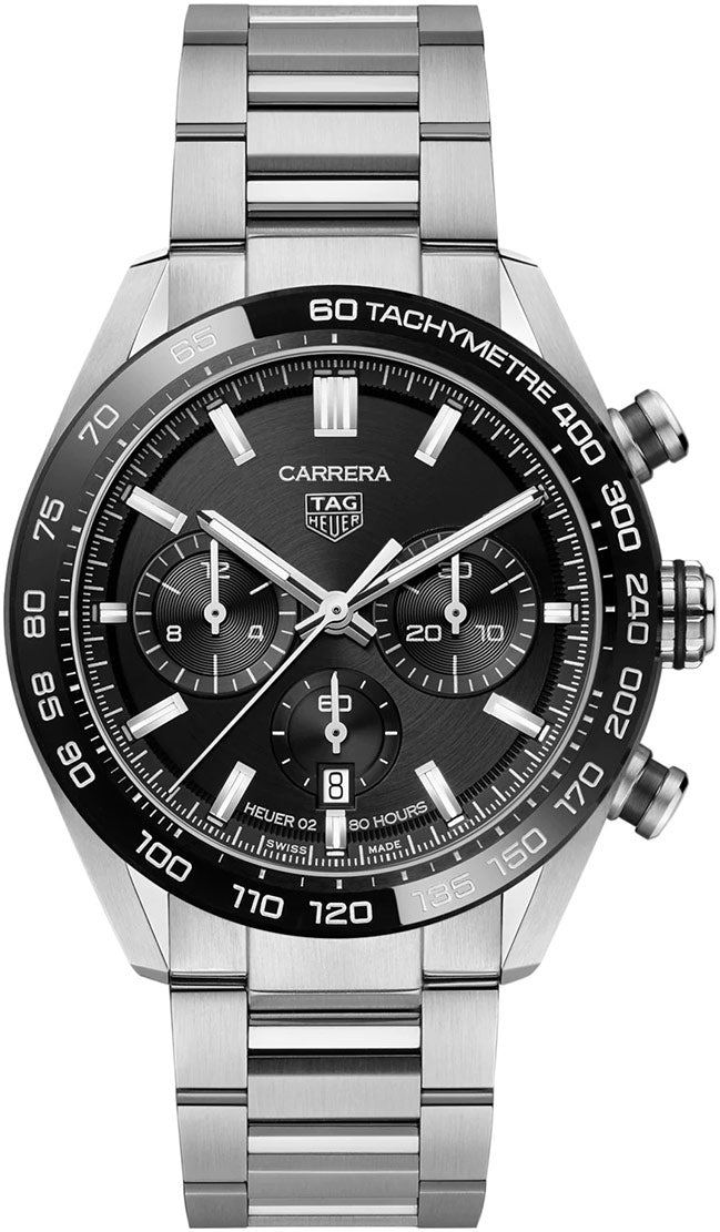  Shop Authentic Tag Heuer Carrera Automatic Chronograph Black Dial Silver Steel Strap Watch for Men - CBN2A1B.BA0643 - Luxxuri