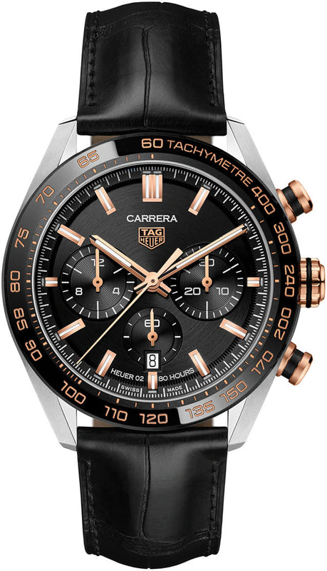  Shop Authentic Tag Heuer Carrera Chronograph Black Dial Black Leather Strap Watch for Men - CBN2A5A.FC6481 - Luxxuri