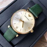  Shop Authentic Emporio Armani Retro Champagne Beige Dial Green Leather Strap Watch For Women - AR1726 - Luxxuri