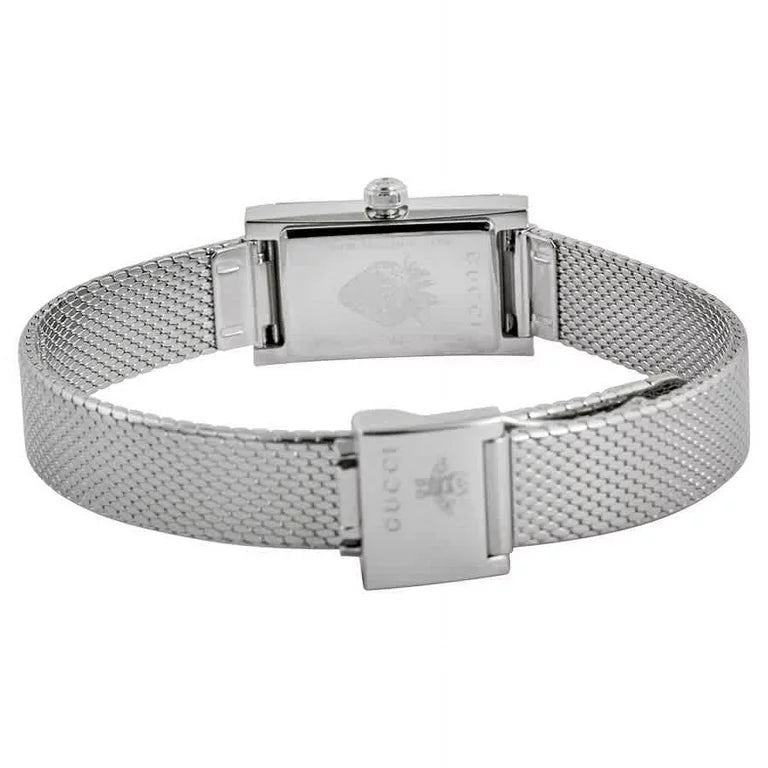  Shop Authentic Gucci G Frame Quartz Diamonds Green & Red Mother of Pearl Dial Silver Mesh Bracelet Watch For Women - YA147510 - Luxxuri