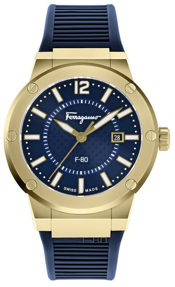  Shop Authentic Salvatore Ferragamo F-80 Classic Blue Dial Blue Rubber Strap Watch for Men - SFHY02822 - Luxxuri