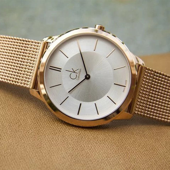  Shop Authentic Calvin Klein Minimal White Dial Rose Gold Mesh Bracelet Watch for Men - K3M21626 - Luxxuri