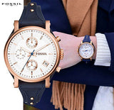  Shop Authentic Fossil Original Boyfriend Chronograph White Dial Navy Blue Leather Strap Watch for Women - ES3838 - Luxxuri