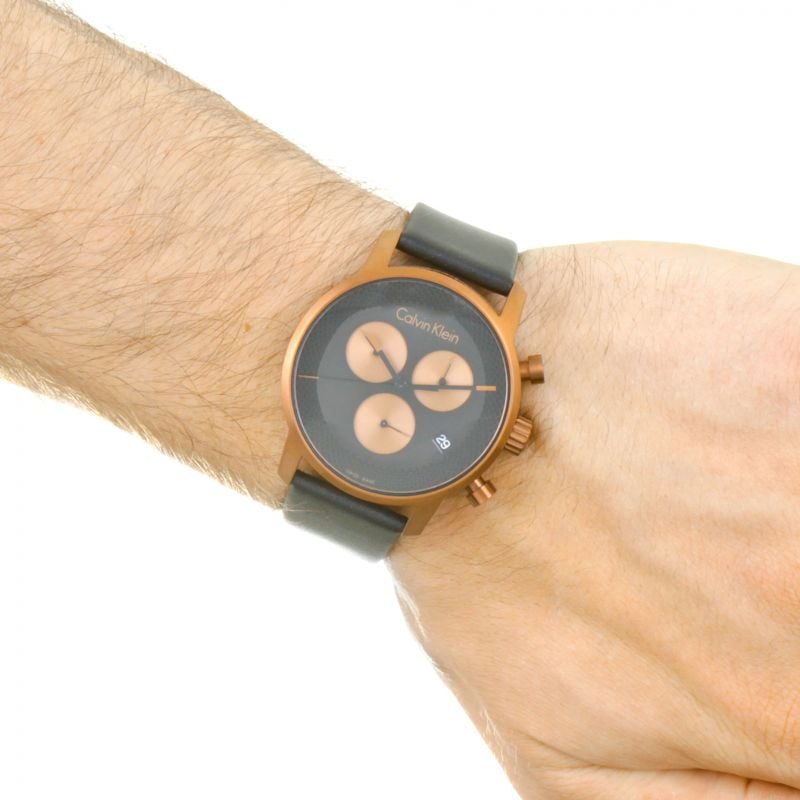  Shop Authentic Calvin Klein City Chronograph Black Dial Black Leather Strap Watch for Men - K2G17TC1 - Luxxuri