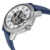  Shop Authentic Fossil Grant Automatic Skeleton Silver Dial Blue Leather Strap Watch for Men - ME3111 - Luxxuri