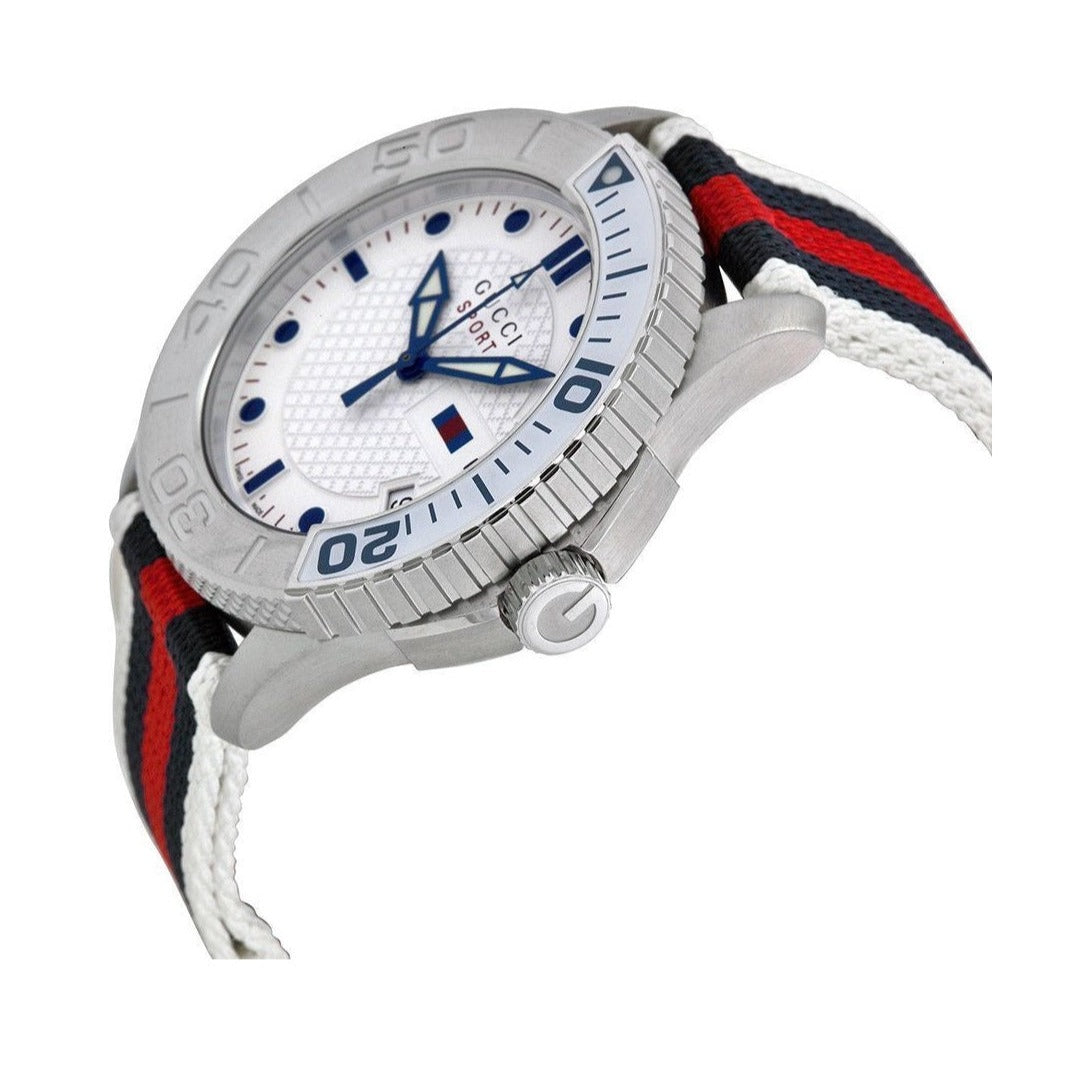  Shop Authentic Gucci G Timeless Quartz White Dial Two Tone Nylon Strap Watch for Men - YA126239 - Luxxuri
