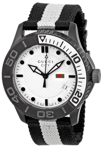  Shop Authentic Gucci G Timeless XL White Dial Two Tone NATO Strap Watch For Men - YA126243 - Luxxuri