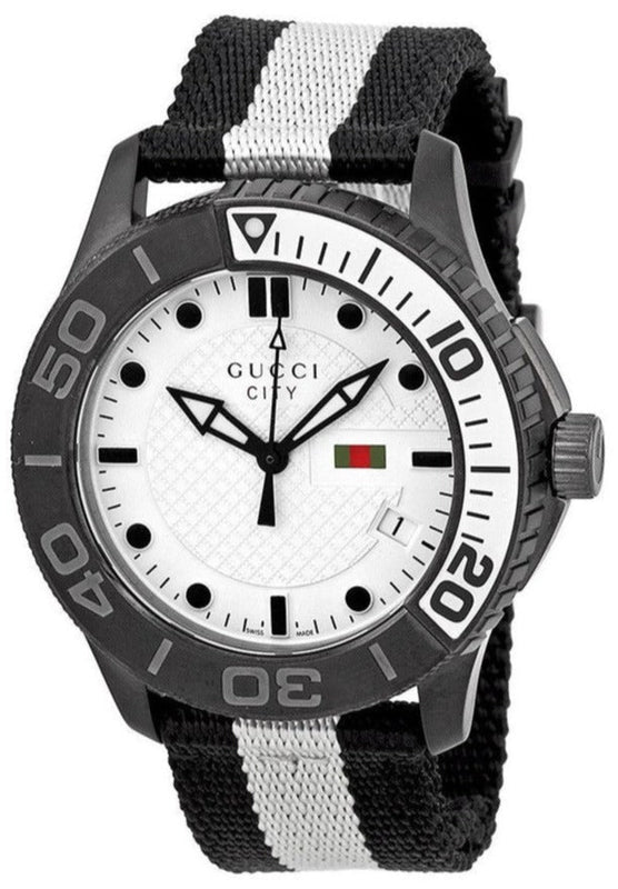  Shop Authentic Gucci G Timeless XL White Dial Two Tone NATO Strap Watch For Men - YA126243 - Luxxuri