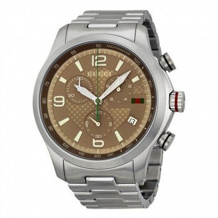  Shop Authentic Gucci G Timeless Brown Dial Silver Steel Strap Watch For Men - YA126248 - Luxxuri