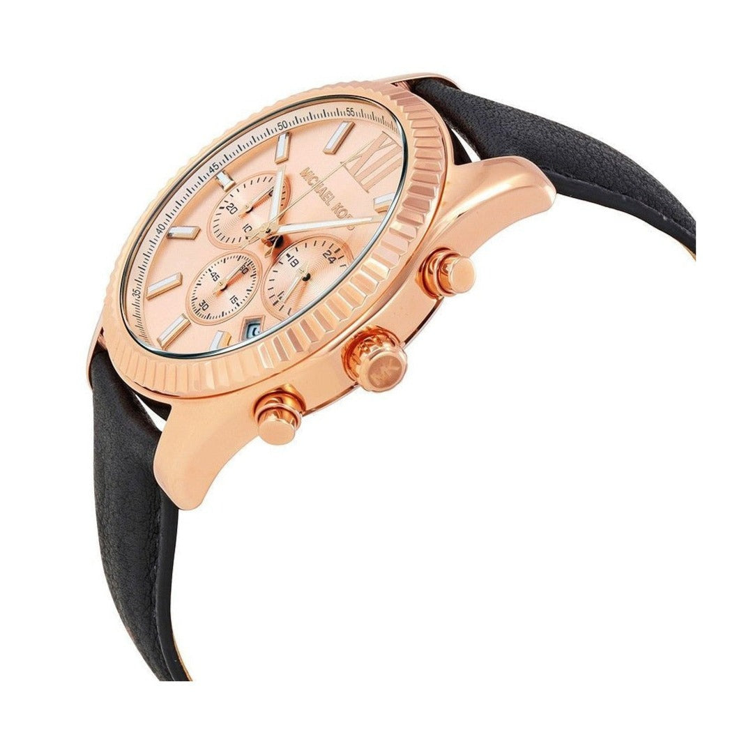  Shop Authentic Michael Kors Lexington Chronograph Rose Gold Dial Black Leather Strap Watch For Men - MK8516 - Luxxuri