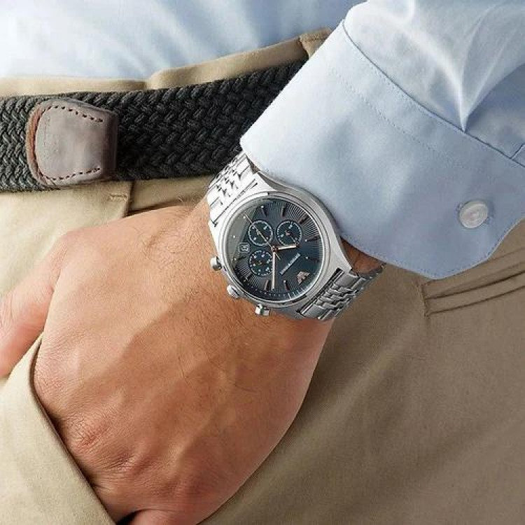  Shop Authentic Emporio Armani Luigi Chronograph Quartz Blue Dial Silver Steel Strap Watch For Men - AR1974 - Luxxuri