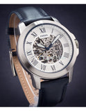  Shop Authentic Fossil Grant Automatic Skeleton Silver Dial Blue Leather Strap Watch for Men - ME3111 - Luxxuri