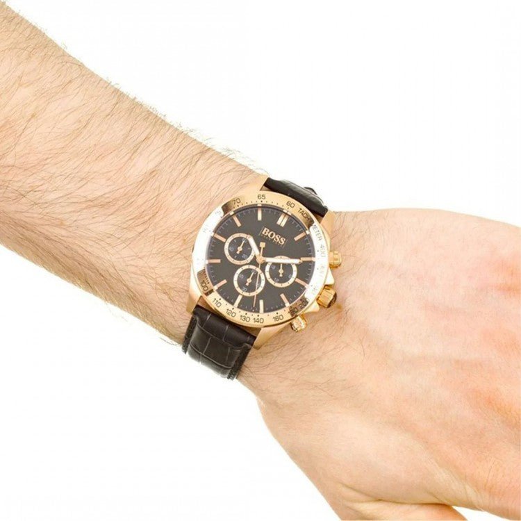  Shop Authentic Hugo Boss Ikon Black Dial Black Leather Strap Watch for Men - 1513179 - Luxxuri