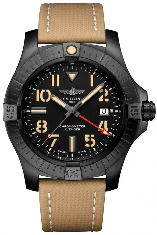  Shop Authentic Breitling Avenger Automatic GMT 45 Black Dial Brown Nylon Strap Watch for Men - V32395101B1X1 - Luxxuri