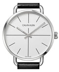  Shop Authentic Calvin Klein Even Silver Dial Black Leather Strap Watch for Men - K7B211CY - Luxxuri