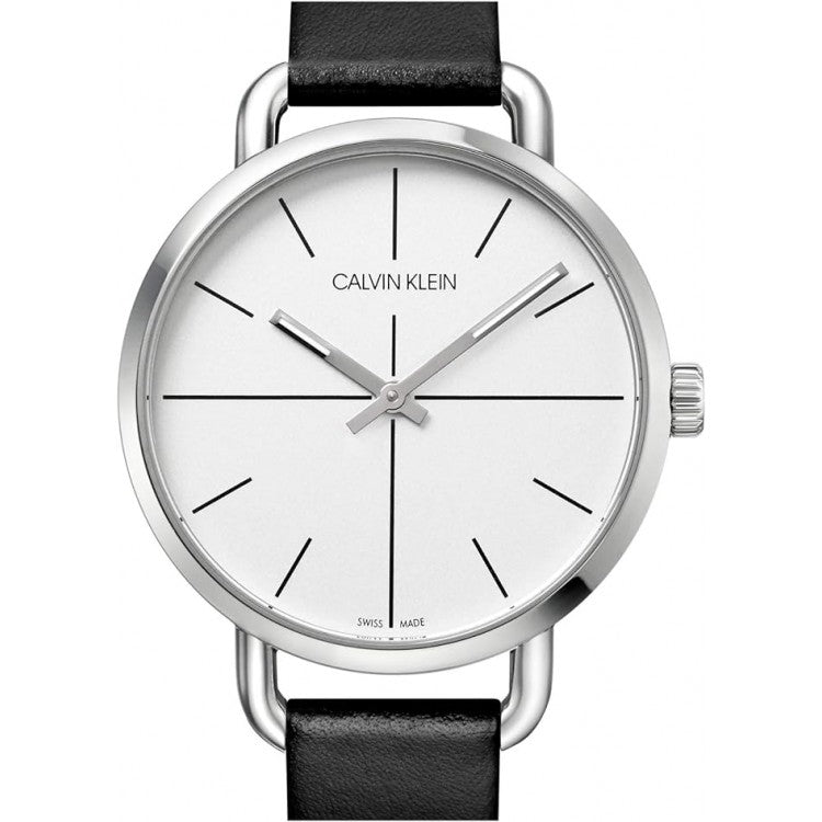  Shop Authentic Calvin Klein Evan White Dial Black Leather Strap Watch for Women - K7B231CY - Luxxuri