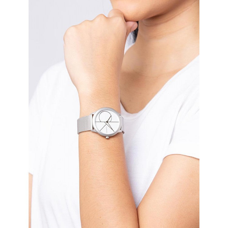  Shop Authentic Calvin Klein Minimal White Dial Silver Mesh Bracelet Watch for Women - K3M5215X - Luxxuri