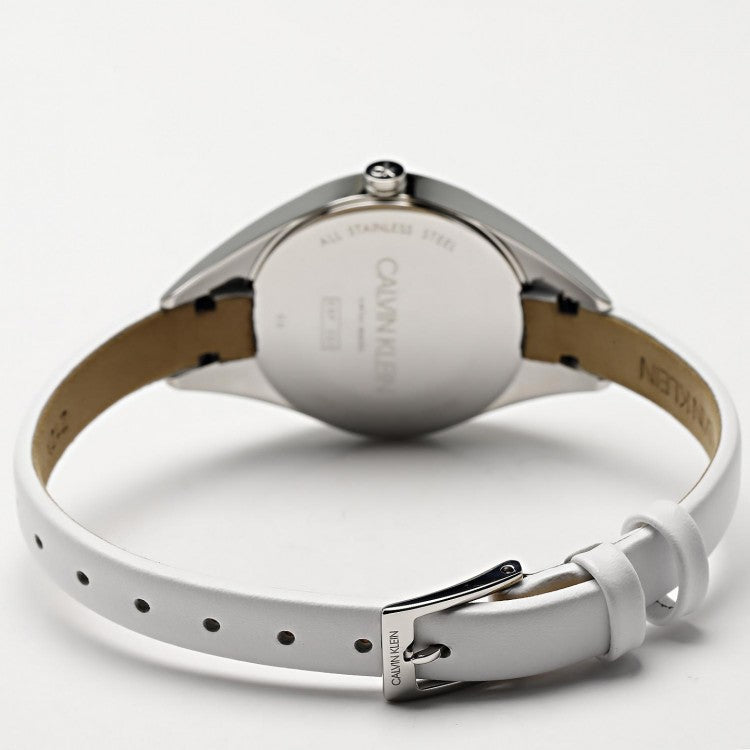  Shop Authentic Calvin Klein Rebel White Black Dial White Leather Strap Watch for Women - K8P231L1 - Luxxuri