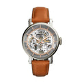  Shop Authentic Fossil Boyfriend Automatic Skeleton Silver Dial Brown Leather Strap Watch for Women - ME3109 - Luxxuri
