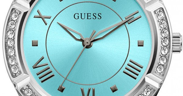 Guess Cosmo Diamonds Turquoise Dial Silver Steel Strap Watch for Women - GW0033L7