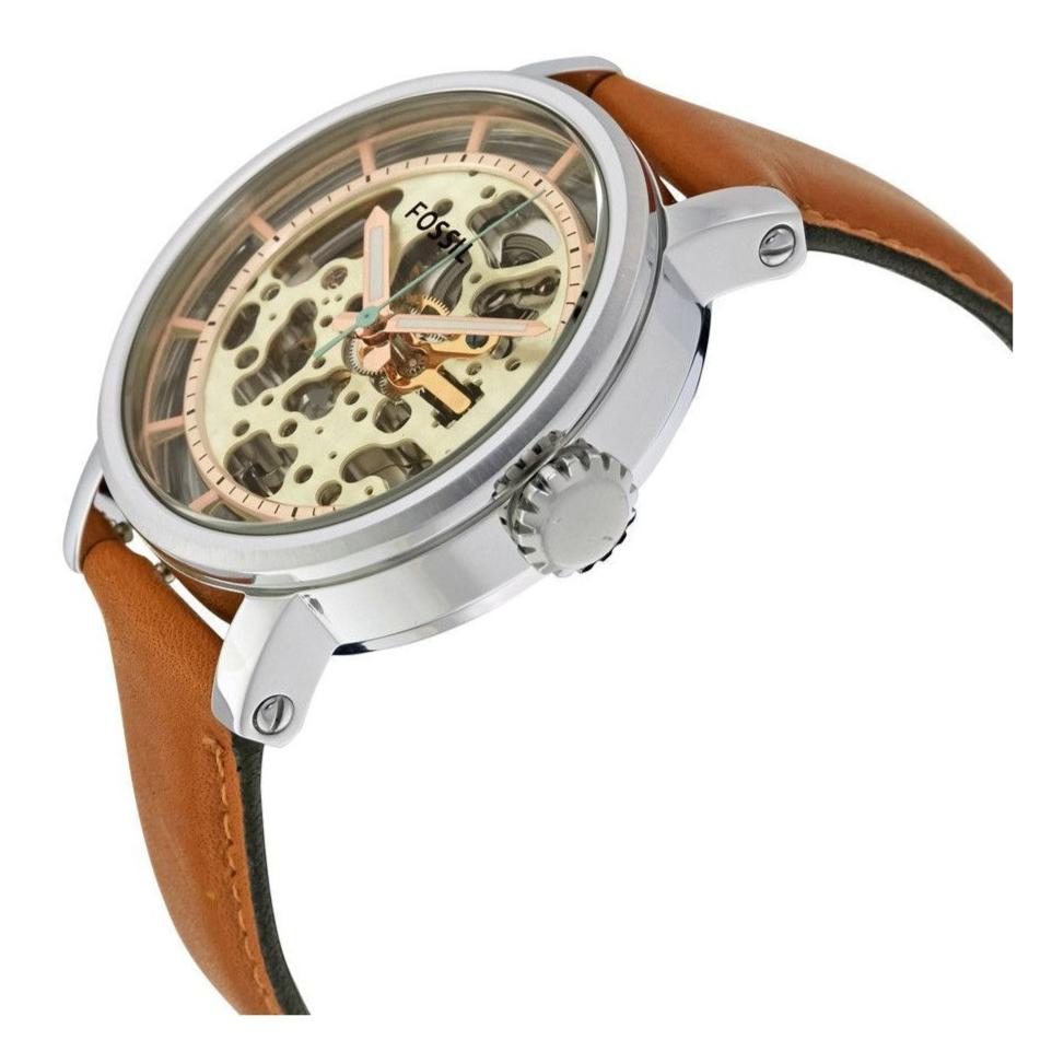  Shop Authentic Fossil Boyfriend Automatic Skeleton Silver Dial Brown Leather Strap Watch for Women - ME3109 - Luxxuri