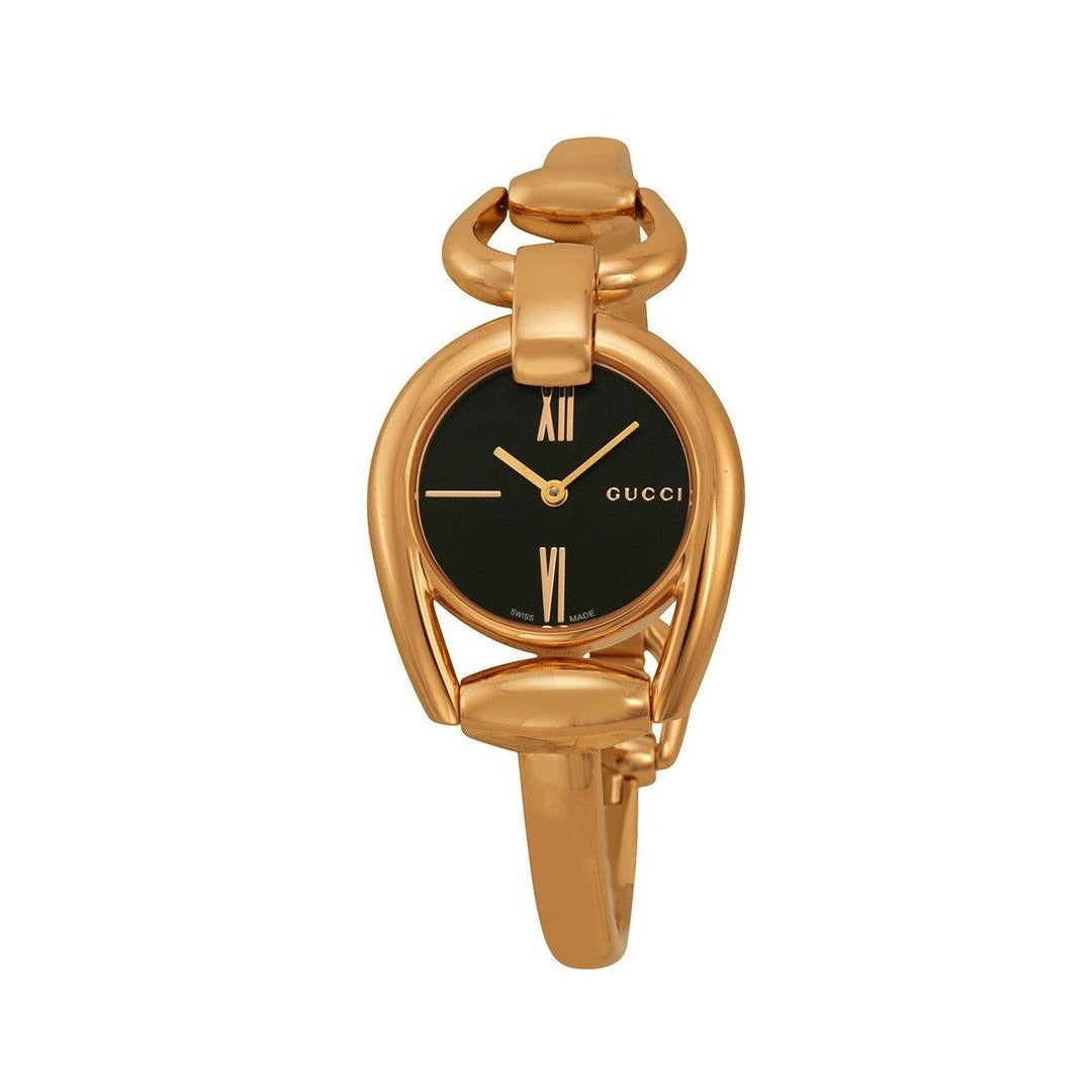  Shop Authentic Gucci Horsebit Collection Black Dial Rose Gold Steel Strap Watch For Women - YA139507 - Luxxuri