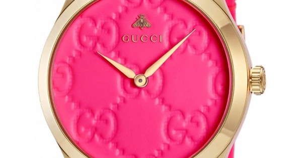  Shop Authentic Gucci G Timeless Quartz Pink Dial Pink Leather Strap Watch For Women - YA1264115 - Luxxuri
