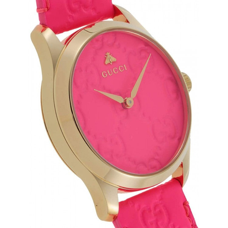 Shop Authentic Gucci G Timeless Quartz Pink Dial Pink Leather Strap Watch For Women - YA1264115 - Luxxuri