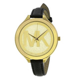  Shop Authentic Michael Kors Slim Runway Quartz Gold Dial Black Leather Strap Watch For Women - MK2392 - Luxxuri