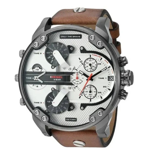  Shop Authentic Diesel Mr. Daddy 2.0 Chronograph Silver Dial Brown Leather Strap Watch For Men - DZ7394 - Luxxuri