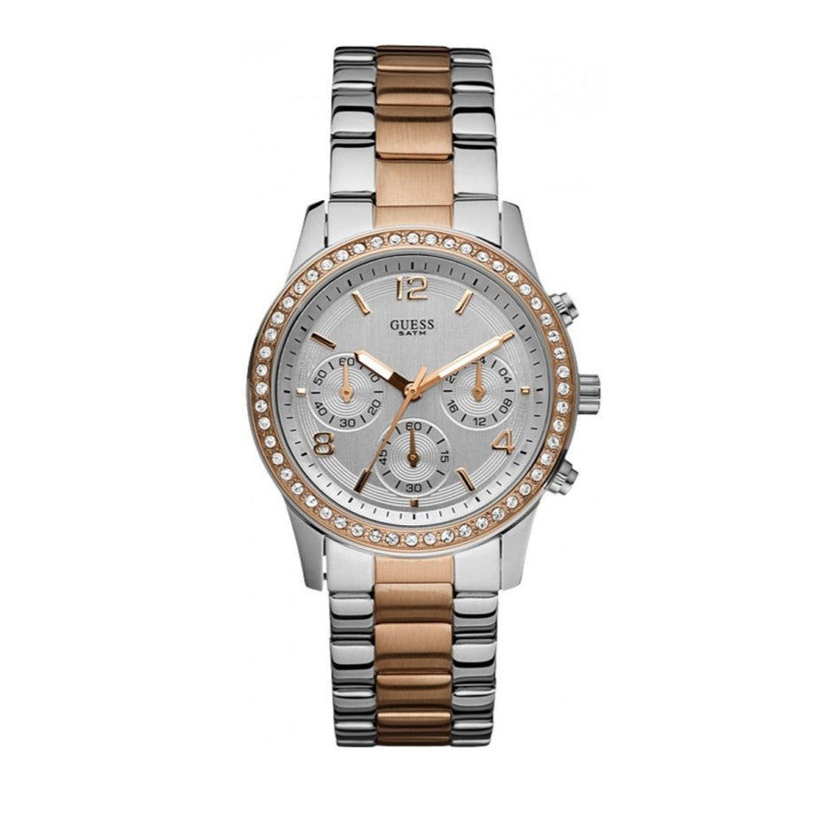  Shop Authentic Guess Mini Spectrum Quartz Silver Dial Two Tone Steel Strap Watch For Women - W0122L1 - Luxxuri