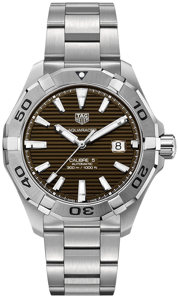  Shop Authentic Tag Heuer Aquaracer Calibre 5 Automatic Sunray Brown Dial Silver Steel Strap Watch for Men - WAY2018.BA0927 - Luxxuri