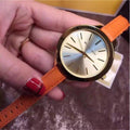  Shop Authentic Michael Kors Runway Quartz Gold Dial Orange Leather Strap Watch For Women - MK2275 - Luxxuri
