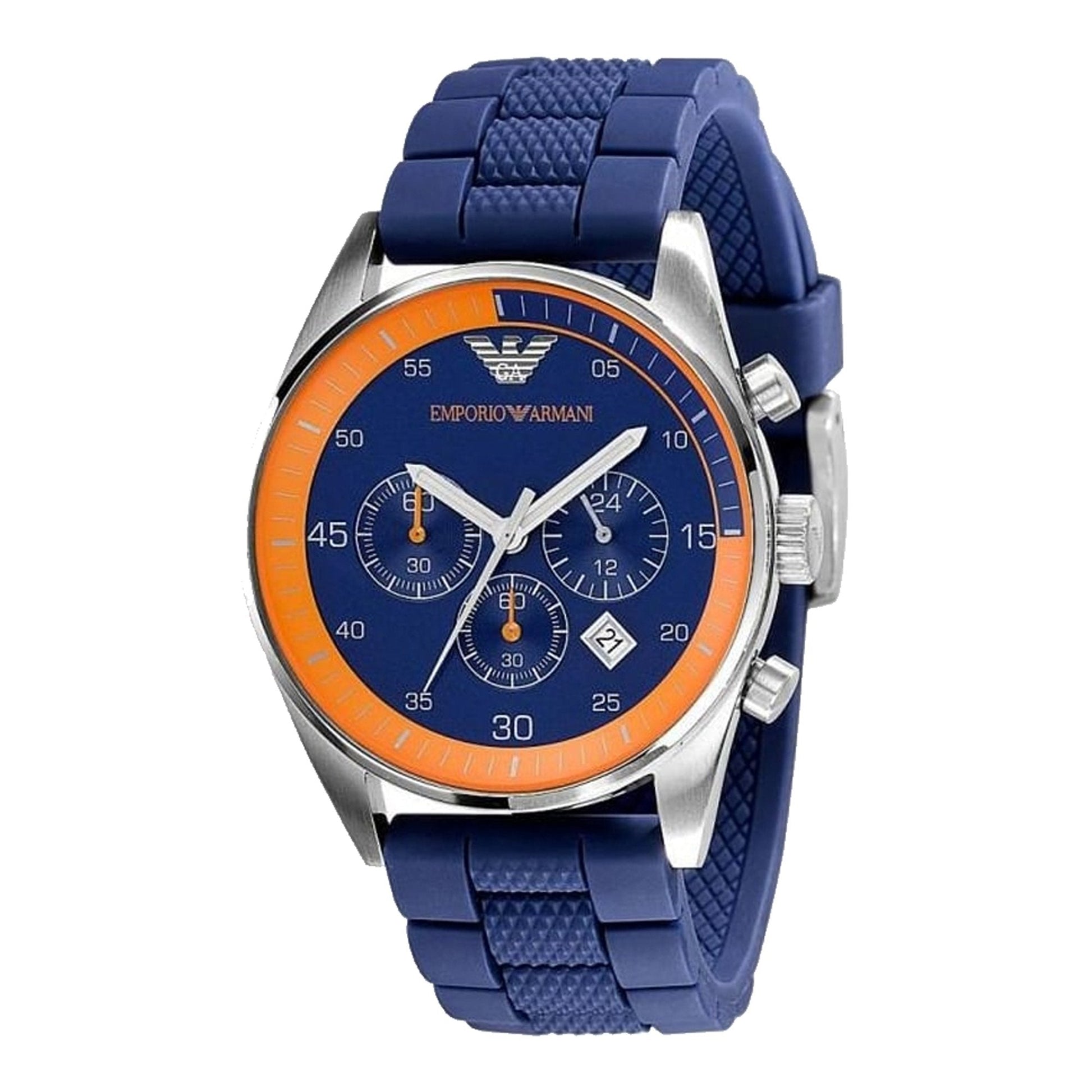  Shop Authentic Emporio Armani Chronograph Blue Dial Blue Rubber Strap Watch For Men - AR5864 - Luxxuri