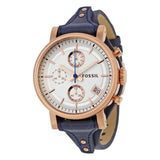  Shop Authentic Fossil Original Boyfriend Chronograph White Dial Navy Blue Leather Strap Watch for Women - ES3838 - Luxxuri