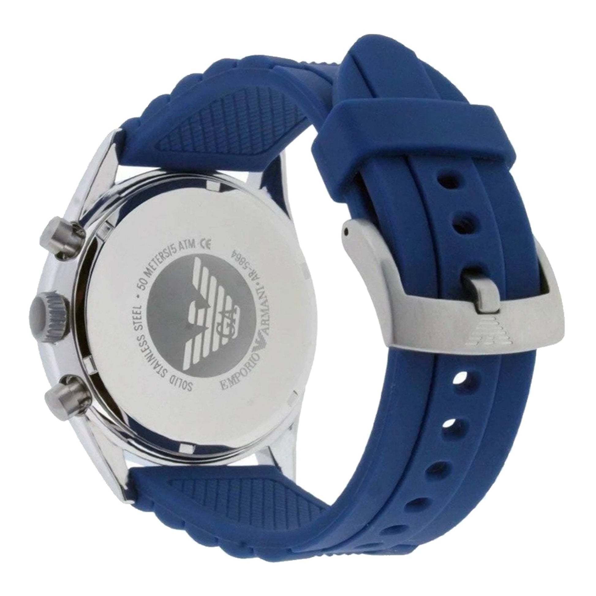  Shop Authentic Emporio Armani Chronograph Blue Dial Blue Rubber Strap Watch For Men - AR5864 - Luxxuri