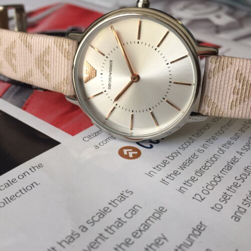  Shop Authentic Emporio Armani Gianni T Bar Quartz Silver Dial Beige Leather Strap Watch For Women - AR80007 - Luxxuri