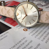  Shop Authentic Emporio Armani Gianni T Bar Quartz Silver Dial Beige Leather Strap Watch For Women - AR80007 - Luxxuri