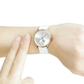  Shop Authentic Calvin Klein Accent Silver Dial White Leather Strap Watch for Women - K2Y236K6 - Luxxuri