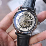  Shop Authentic Emporio Armani Luigi Silver Skeleton Dial Black Leather Strap Watch For Men - AR1981 - Luxxuri