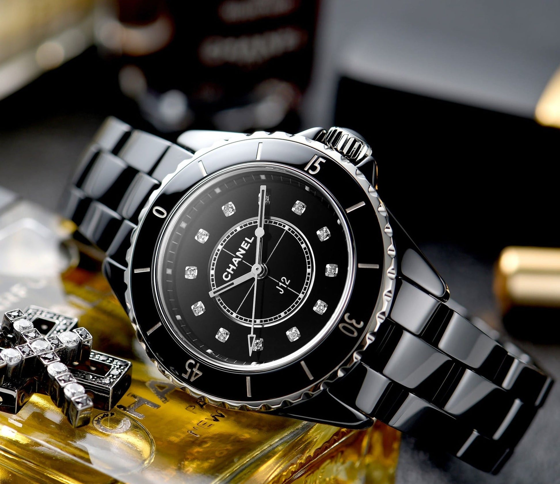  Shop Authentic Chanel J12 Quartz Diamonds Black Dial Black Steel Strap Watch for Women - J12 H5701 - Luxxuri