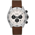 Fossil Retro Traveler Chronograph White Dial Brown Leather Strap Watch for Men - CH2886