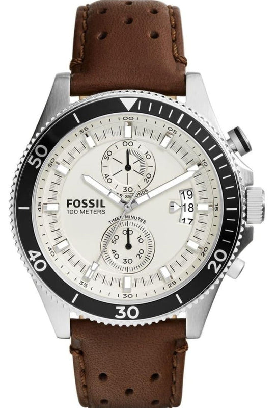  Shop Authentic Fossil Wakefield Chronograph White Dial Brown Leather Strap Watch for Men - CH2943 - Luxxuri