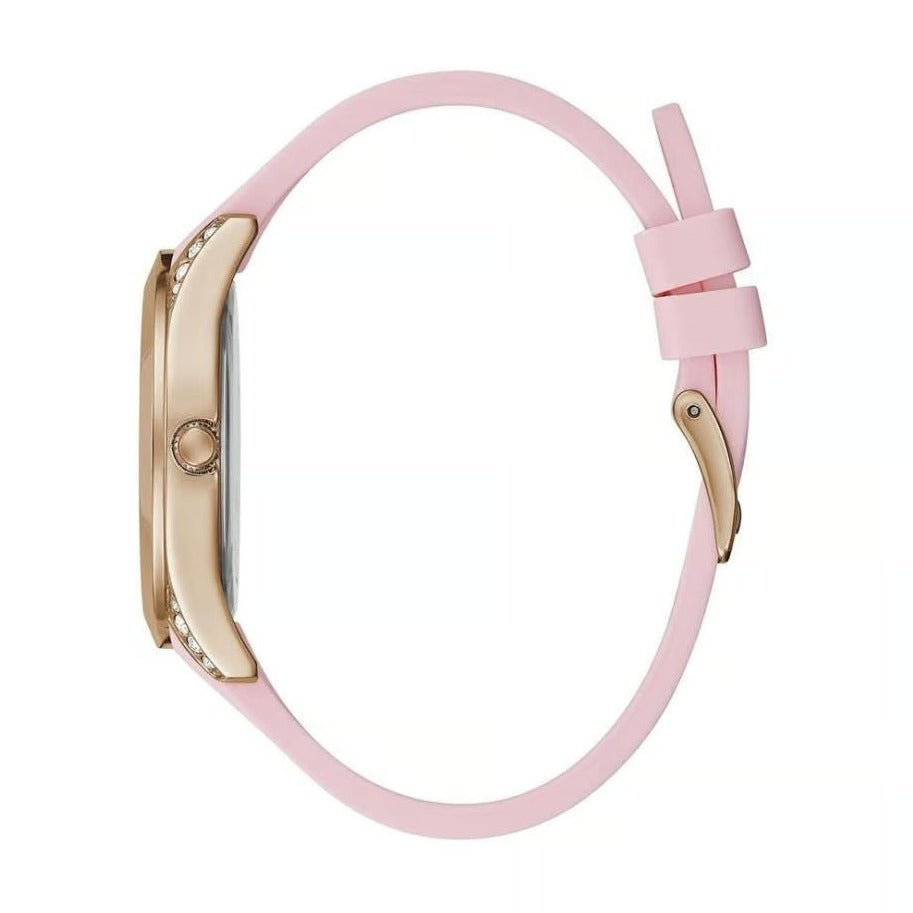  Shop Authentic Guess Clarity Gold Dial Pink Silicone Strap Watch for Women - GW0109L2 - Luxxuri