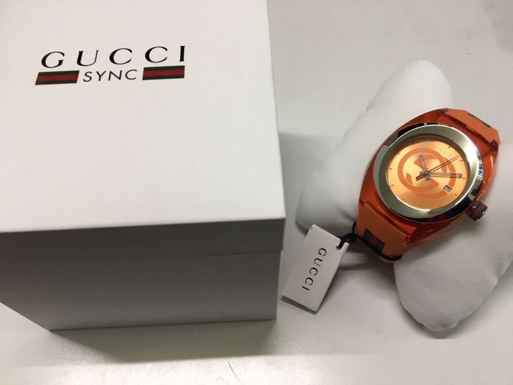  Shop Authentic Gucci Sync XXL Quartz Orange Dial Orange Rubber Strap Unisex Watch - YA137108 - Luxxuri