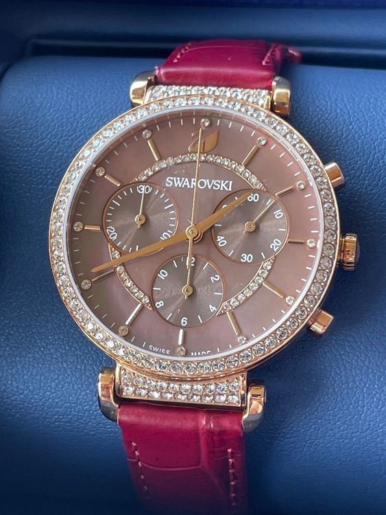  Shop Authentic Swarovski Passage Chrono Red Dial Red Leather Strap Watch for Women - 5580345 - Luxxuri